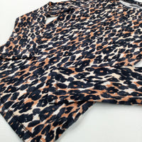 Animal Print Tan & Black Long Sleeve Top - Girls 7-8 Years