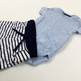 Blue Bodysuit & Navy Striped Jersey Shorts Set - Boys 6-9 Months