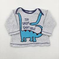 'I'm Taller Than You' Dinosaur Appliqued Grey Striped Long Sleeve Top - Boys 6-9 Months