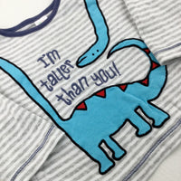 'I'm Taller Than You' Dinosaur Appliqued Grey Striped Long Sleeve Top - Boys 6-9 Months