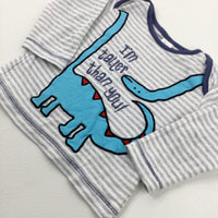 'I'm Taller Than You' Dinosaur Appliqued Grey Striped Long Sleeve Top - Boys 6-9 Months