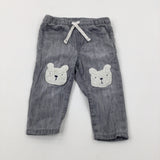 Bears Appliqued Grey Denim Jeans - Boys 6-9 Months