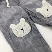 Bears Appliqued Grey Denim Jeans - Boys 6-9 Months