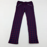 Navy & Red Checked Leggings - Girls 9-10 Years