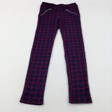 Navy & Red Checked Leggings - Girls 9-10 Years