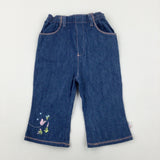 Flowers Embroidered Blue Denim Jeans - Girls 9-12 Months