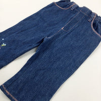 Flowers Embroidered Blue Denim Jeans - Girls 9-12 Months