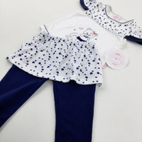 **NEW** Bear Embroidered Hearts Navy & White T-Shirt & Leggings Set - Girls 9-12 Months