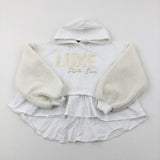 'Style Icon' Glittery White Hoodie With Faux Collar - Girls 9-10 Years