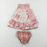 Flowers Pink & White Dress & Nappy Pants Set - Girls 9-12 Months
