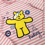 'Hugs With Pudsey' BBC's Pudsey Bear Pink Striped Long Sleeve Top - Girls 4-5 Years