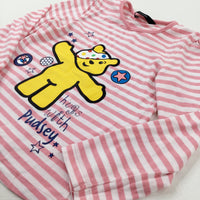 'Hugs With Pudsey' BBC's Pudsey Bear Pink Striped Long Sleeve Top - Girls 4-5 Years