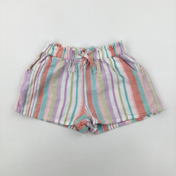 Colourful Striped White Shorts - Girls 9-12 Months