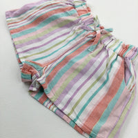 Colourful Striped White Shorts - Girls 9-12 Months