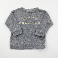 'Heart Breaker' Diamonte Grey Lightweight Jumper - Girls 9-12 Months
