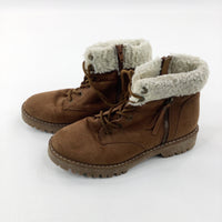 Tan Fluffy Trim Boots - Size 5