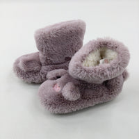 Bunnies Glittery Lilac Fluffy Boot Slippers - Size 1-2