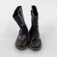 Flowers Embroidered Purple Boots - Size 6