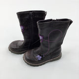 Flowers Embroidered Purple Boots - Size 6