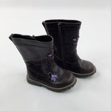 Flowers Embroidered Purple Boots - Size 6