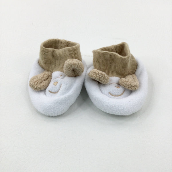 Bear Embroidered Tan & White Baby Boots - Size 0