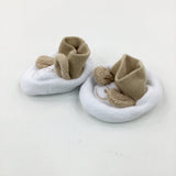 Bear Embroidered Tan & White Baby Boots - Size 0