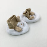 Bear Embroidered Tan & White Baby Boots - Size 0