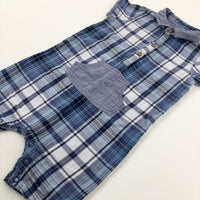 Navy Checked Romper - Boys 12-18 Months
