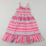 Pink & Mint Green Striped Cotton Dress - Girls 6-7 Years