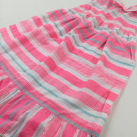 Pink & Mint Green Striped Cotton Dress - Girls 6-7 Years