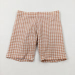 Peach Checked Jersey Shorts - Girls 6-7 Years