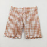 Peach Checked Jersey Shorts - Girls 6-7 Years