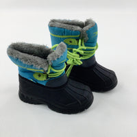 'Crane' Lime Green & Blue Fleece Lined Walking Boots - Size 9