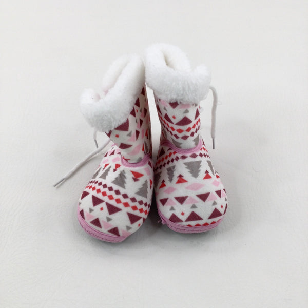 Patterned Pink & White Baby Boots - Size 0