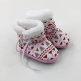 Patterned Pink & White Baby Boots - Size 0