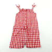Red & White Gingham Checked Cotton Playsuit - Girls 2-3 Years