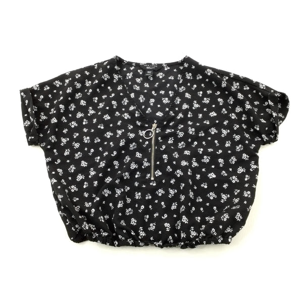 Flowers Black & White Cropped Top - Girls 14-15 Years