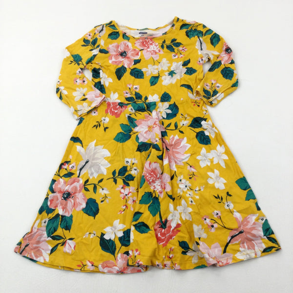 Roses Yellow Cotton Jersey Dress - Girls 7-8 Years