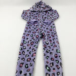 Animal Print Lilac Fluffy Onesie - Girls 7-8 Years