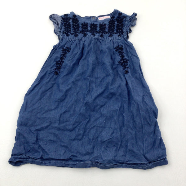 Embroidered Denim Effect Dress - Girls 6-7 Years