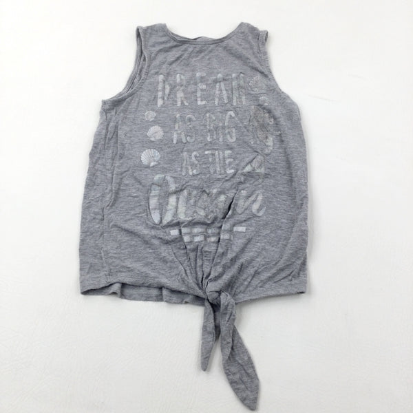 Dream As Big As The Ocean' Mermaid Grey Tie-front Vest Top - Girls 7-8 Years