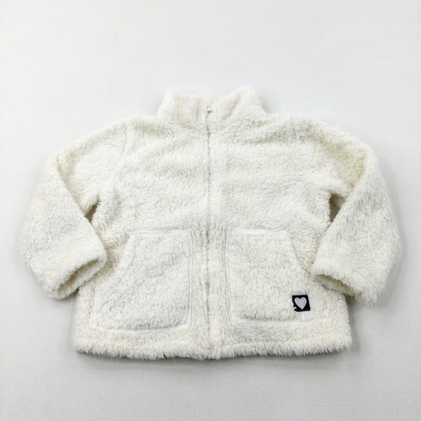 Cream Fluffy Fleece Zip Through Jumper - Girls 2-3 Years