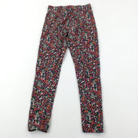 Flowers Black Leggings - Girls 7-8 Years