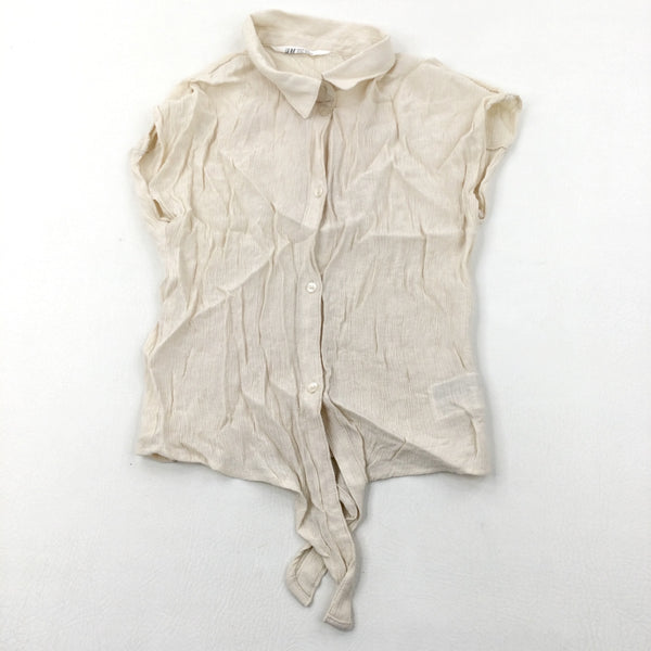 Cream Crinkle Tie-Front Blouse - Girls 14-15 Years