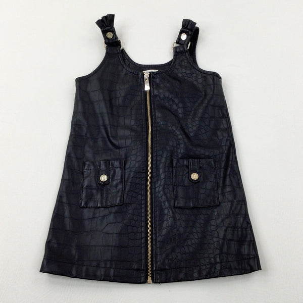 Black Snakeskin Effect Dungaree Dress - Girls 12-18 Months