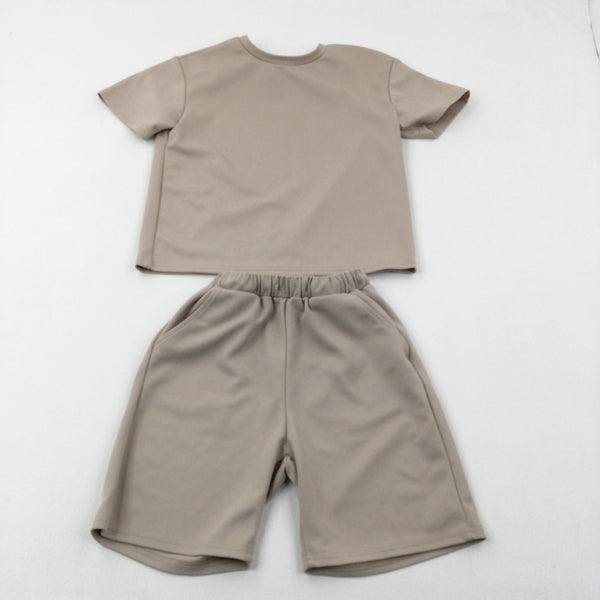 Beige Short Sleeve Top & Matching Shorts - Boys 7-8 Years