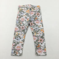 Pastel Flowers White Leggings - Girls 2-3 Years