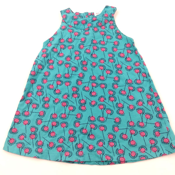 Flowers Pink & Blue Cotton Jersey Summer Dress - Girls 3-4 Years