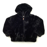 Black Supersoft Faux Fur Jacket With Hood - Girls 2-3 Years