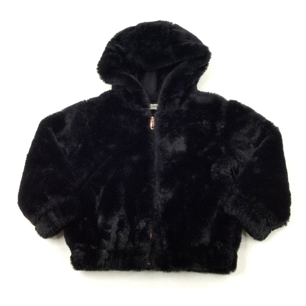 Black Supersoft Faux Fur Jacket With Hood - Girls 2-3 Years